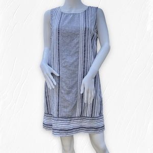 Kenar Summer Shift Dress Sleeveless 100% Linen Blue & White Stripes Size 10